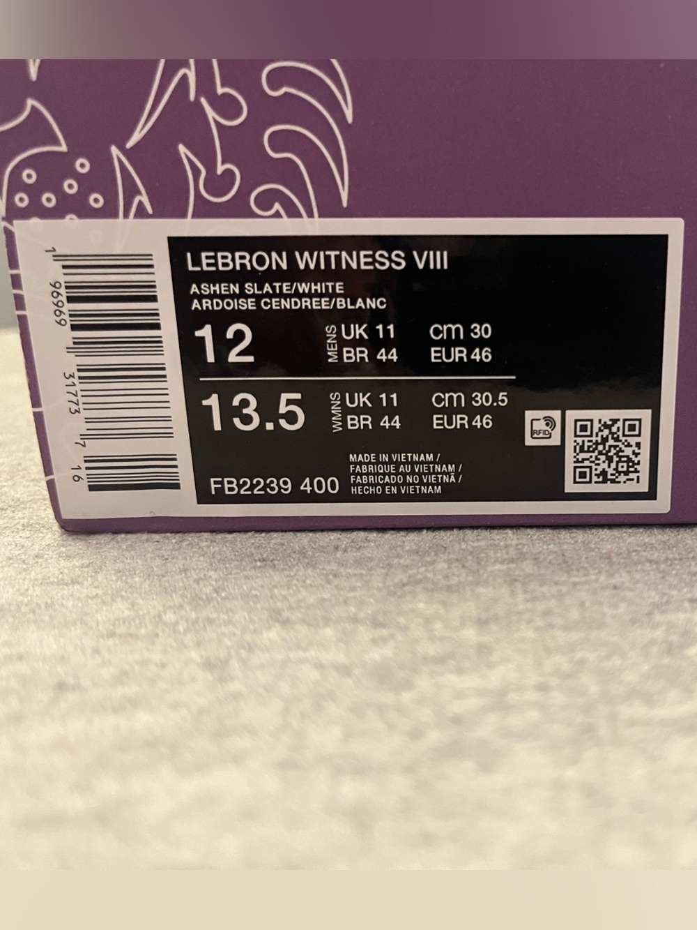 Nike Lebron Witness VIII Ashen Slate White Men's Shoe Size 12 FB2239-400 - Picture 10 of 11